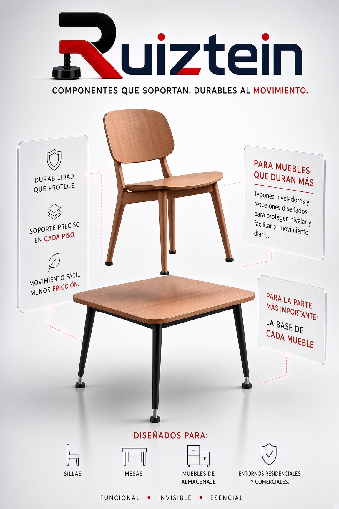 Ruiztein — niveladores, tapones y herrajes para muebles